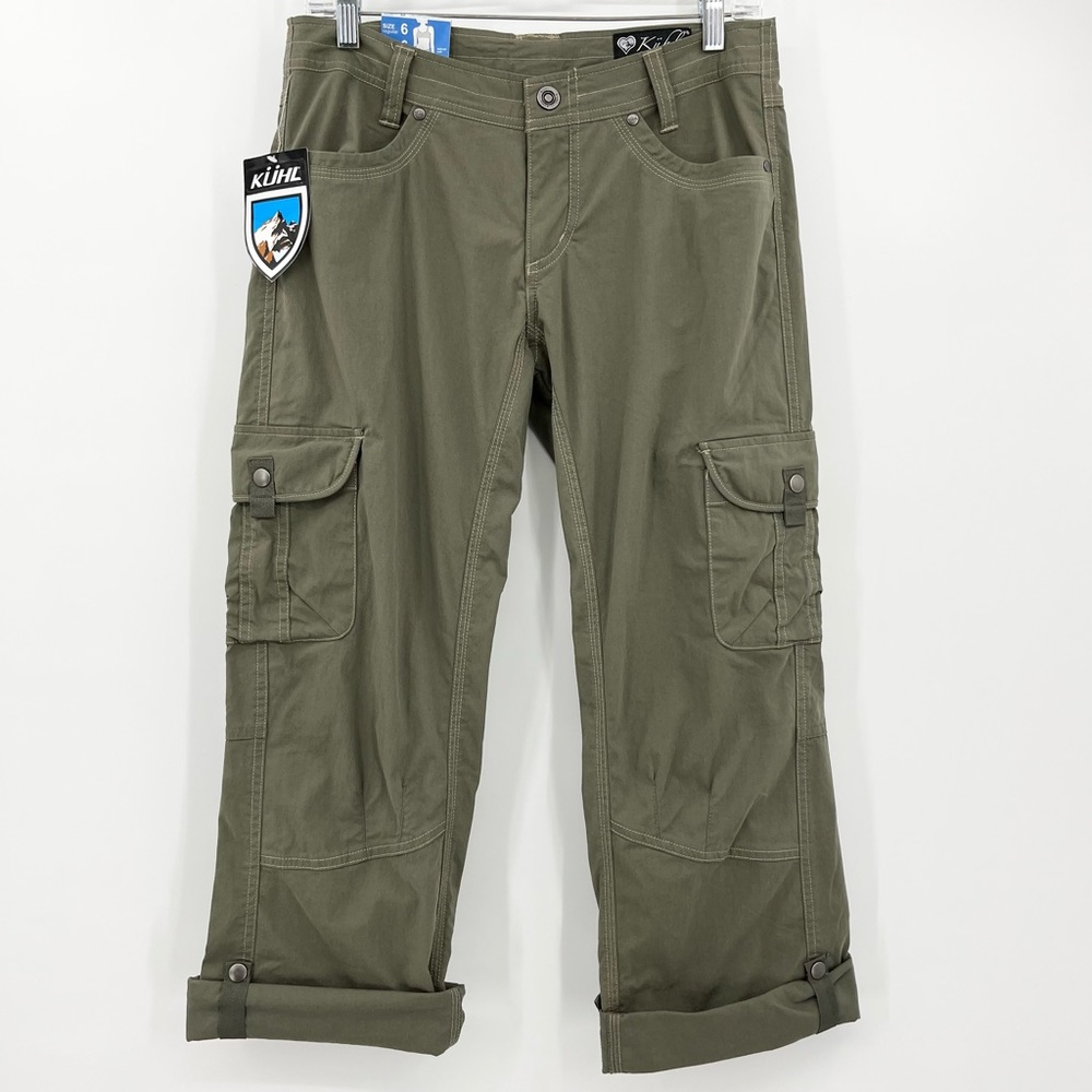 Kuhl Olive Green Straight-Leg Cargo Pants size 6 Regular NWOT Vintage Patina Dye
